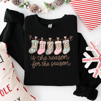 Jesus is the reason PNG on a black jumper mockup