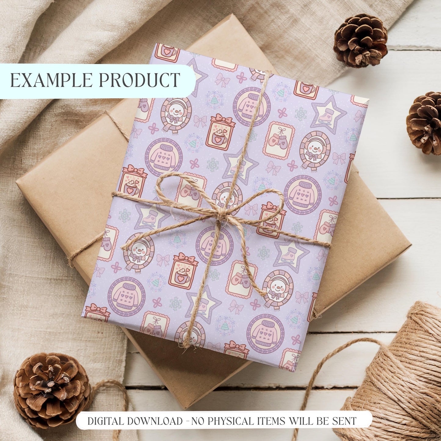 Winter Picture Frames Seamless Pattern, Hand-Drawn Snowflakes, Cute Snowmen, Ice Skates, Digital PNG Design