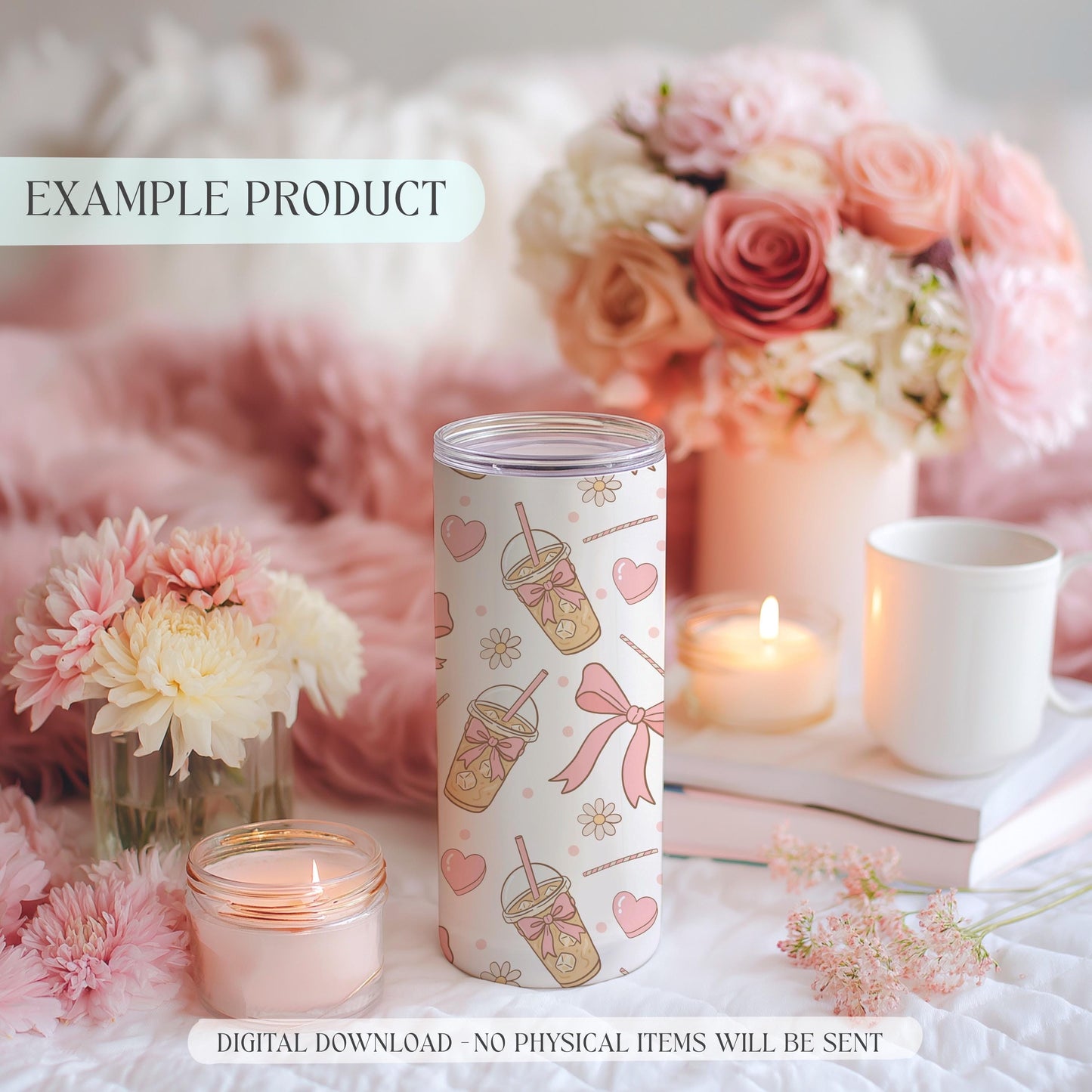 valentines iced latte bows seamless pattern mockup on tumbler