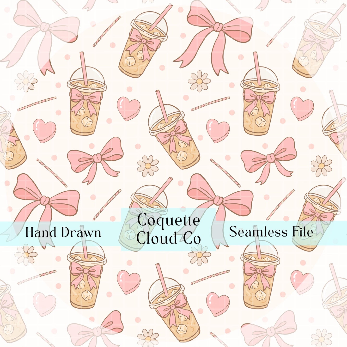 valentines iced latte bows seamless pattern 12x12”