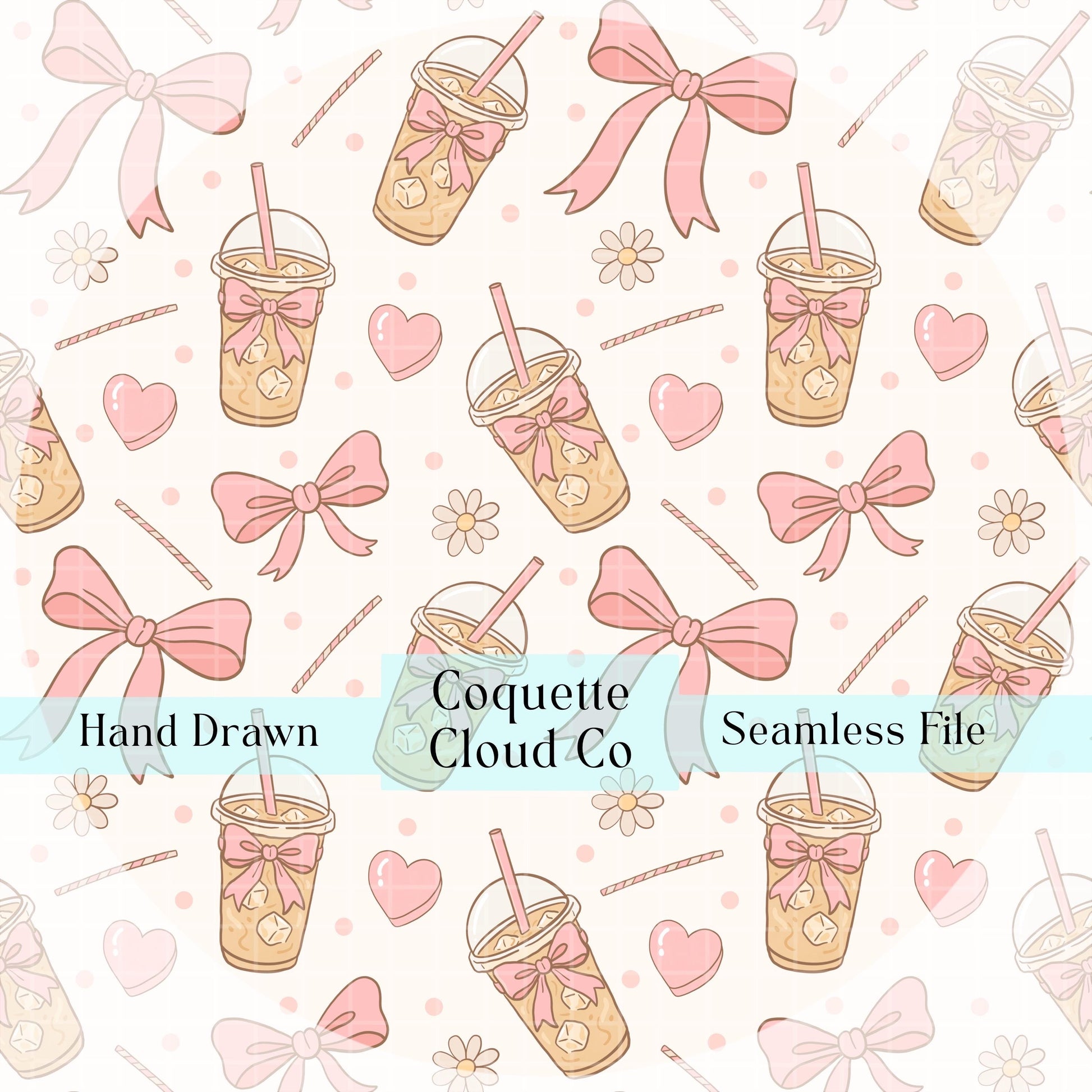 valentines iced latte bows seamless pattern 12x12”