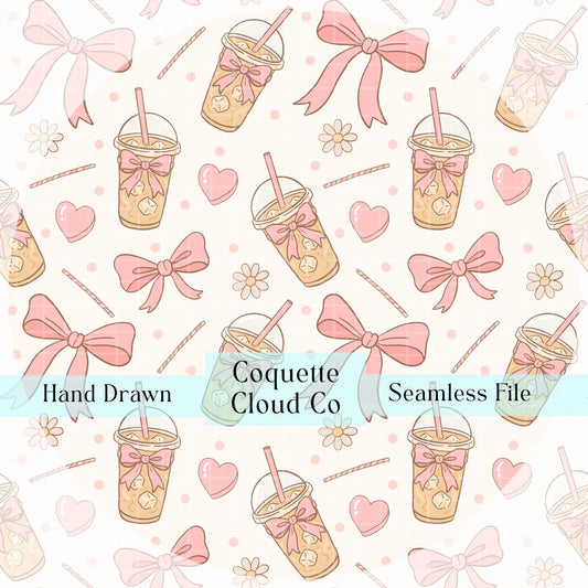 valentines iced latte bows seamless pattern 12x12”