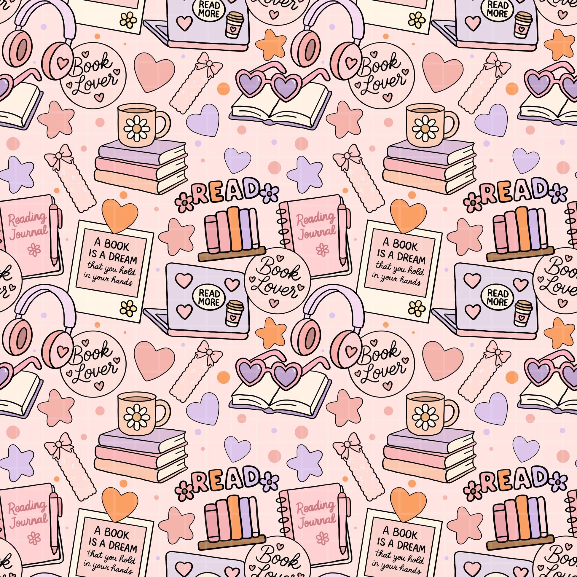 bookish mood board seamless pattern full view