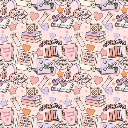 bookish mood board seamless pattern full view