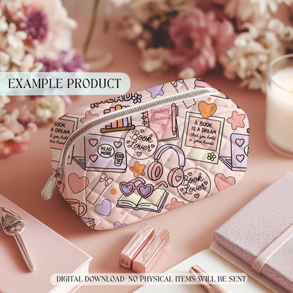 bookish mood board seamless pattern mockup on toiletry bag