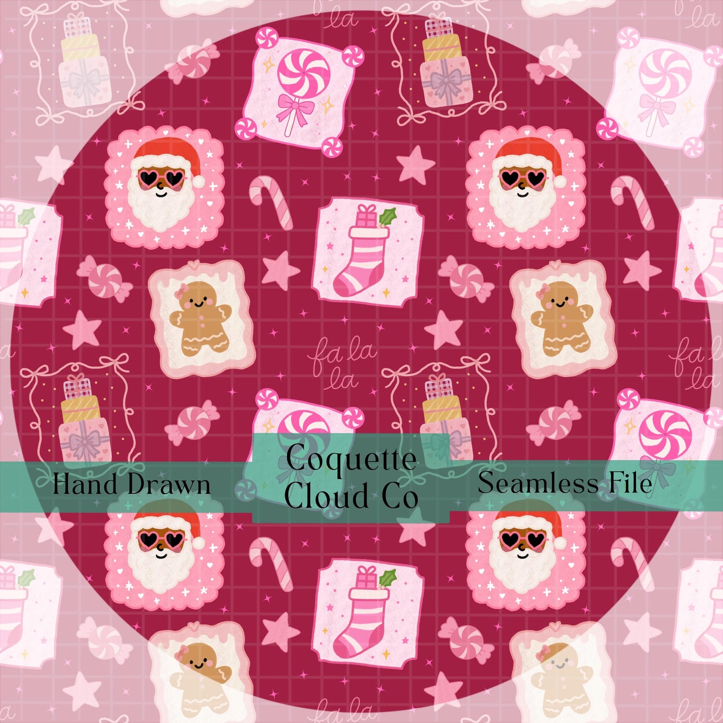 Christmas Frames Seamless Pattern , Digital Download for Holiday Crafts, Preppy Pink Girly Design, Repeating Art