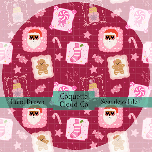 Christmas Frames Seamless Pattern , Digital Download for Holiday Crafts, Preppy Pink Girly Design, Repeating Art