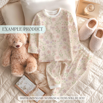 Seamless Wildflower Coquette Bow Pattern, Digital Download, Floral Design, Cute Aesthetic