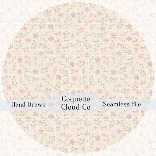 Seamless Wildflower Coquette Bow Pattern, Digital Download, Floral Design, Cute Aesthetic