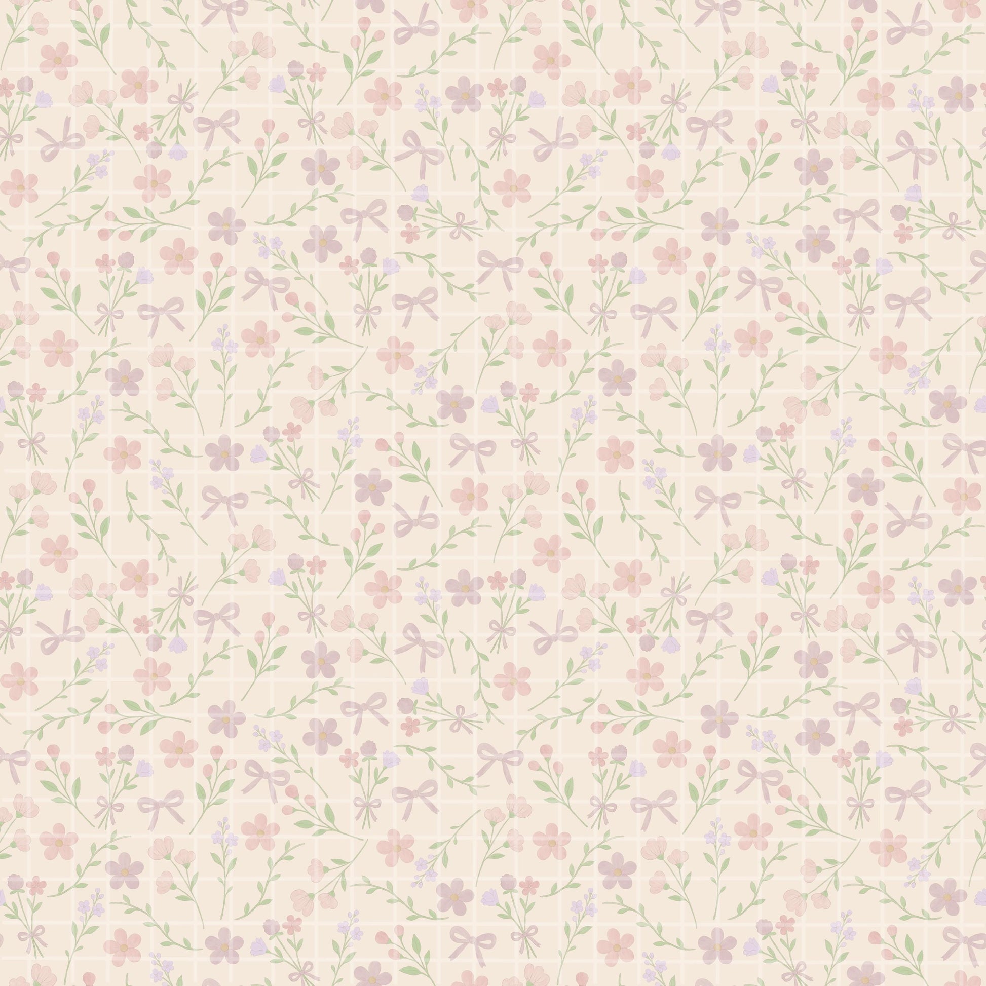 Seamless Wildflower Coquette Bow Pattern, Digital Download, Floral Design, Cute Aesthetic
