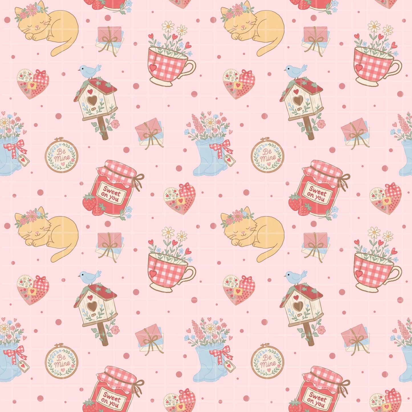 full view of cottage core Valentine’s Day pattern