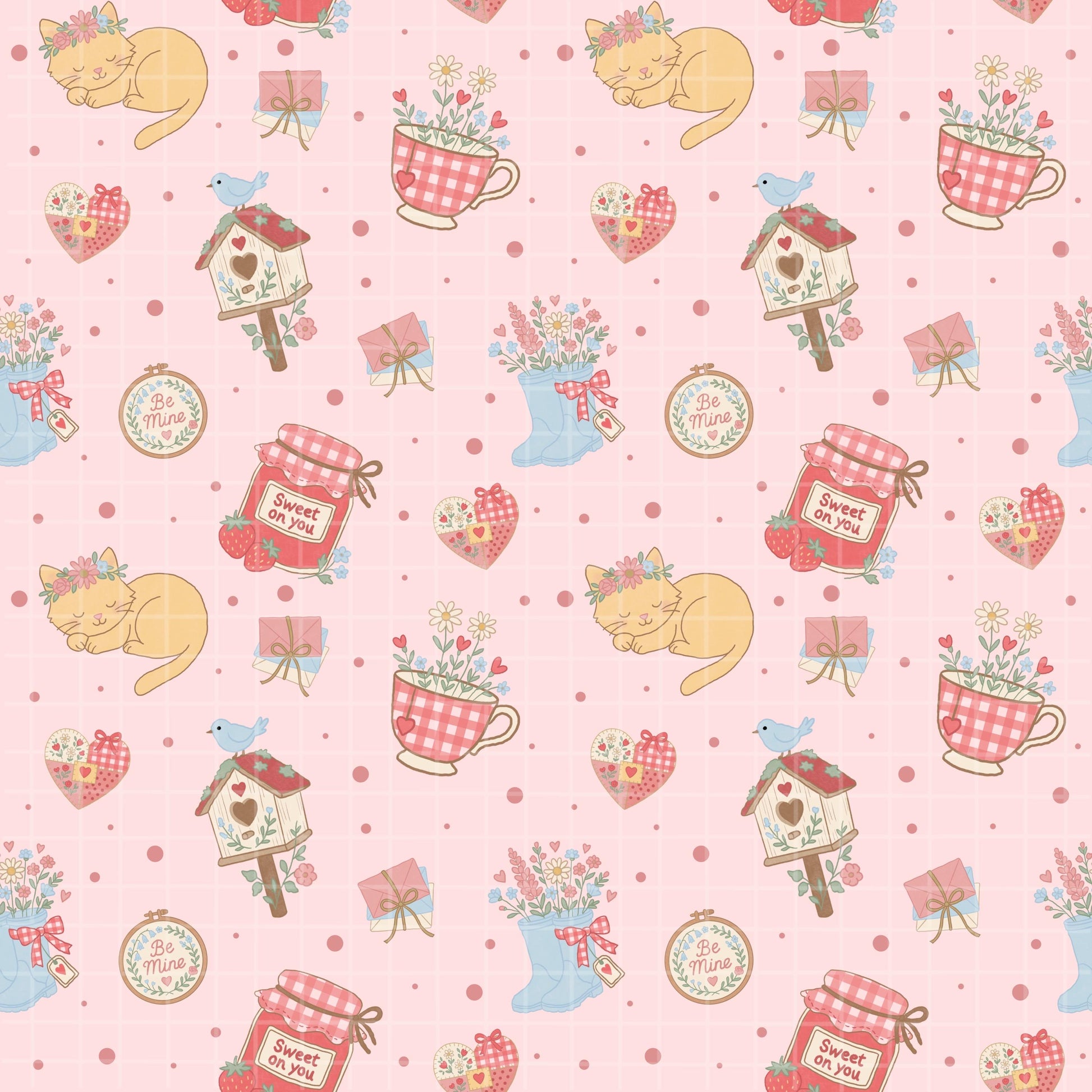 full view of cottage core Valentine’s Day pattern