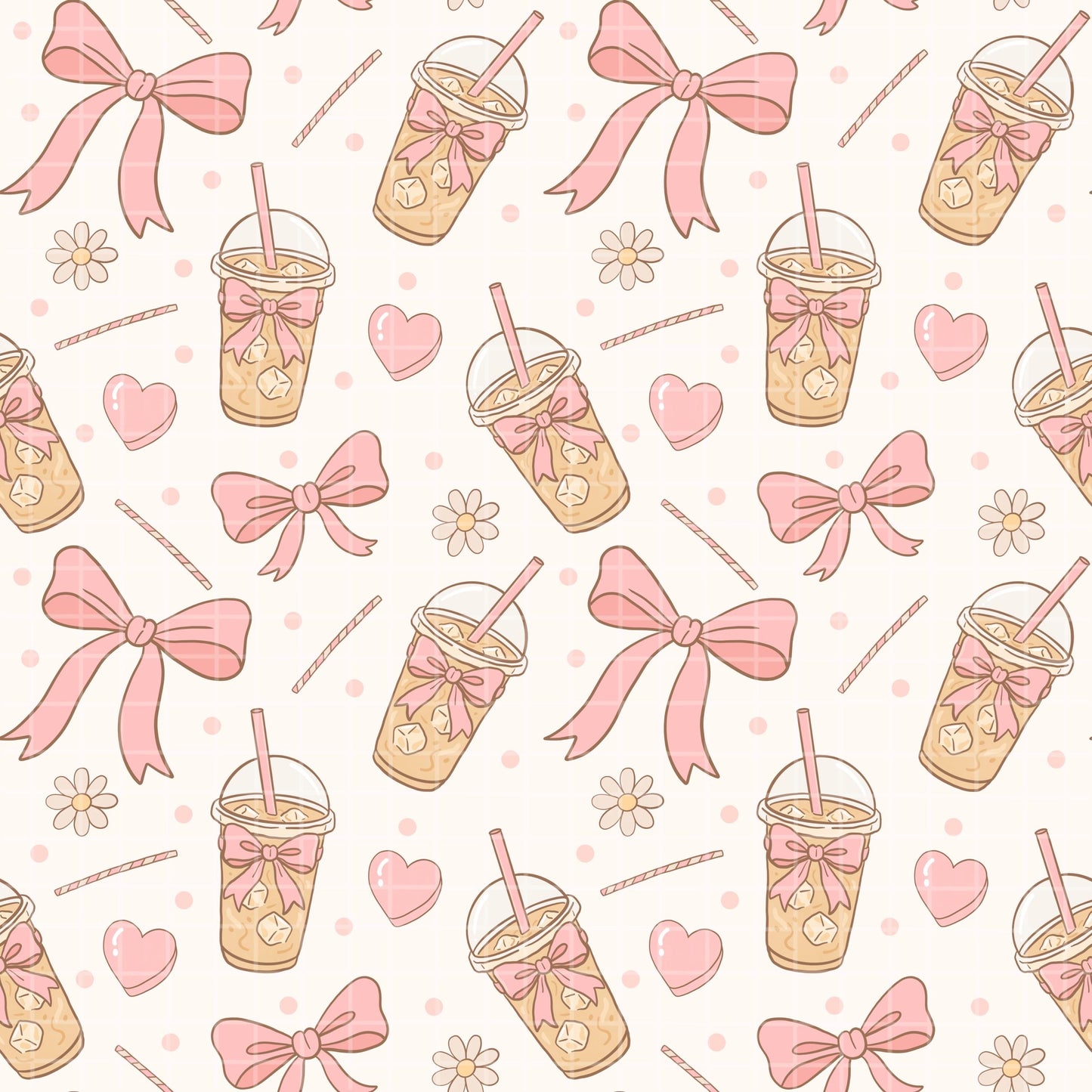 valentines iced latte bows seamless pattern full view of pattern