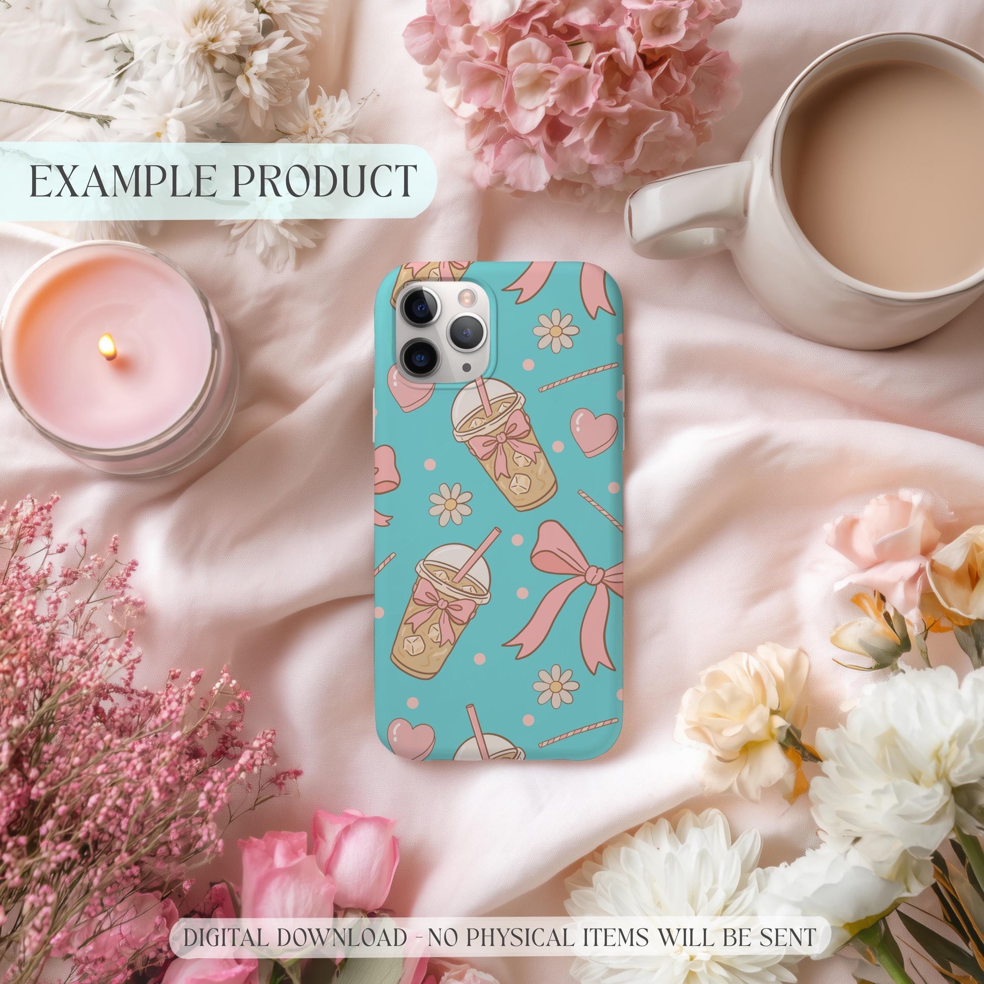 Valentines Pattern Iced Latte Bows Digital Seamless Fabric Design for Sublimation Projects