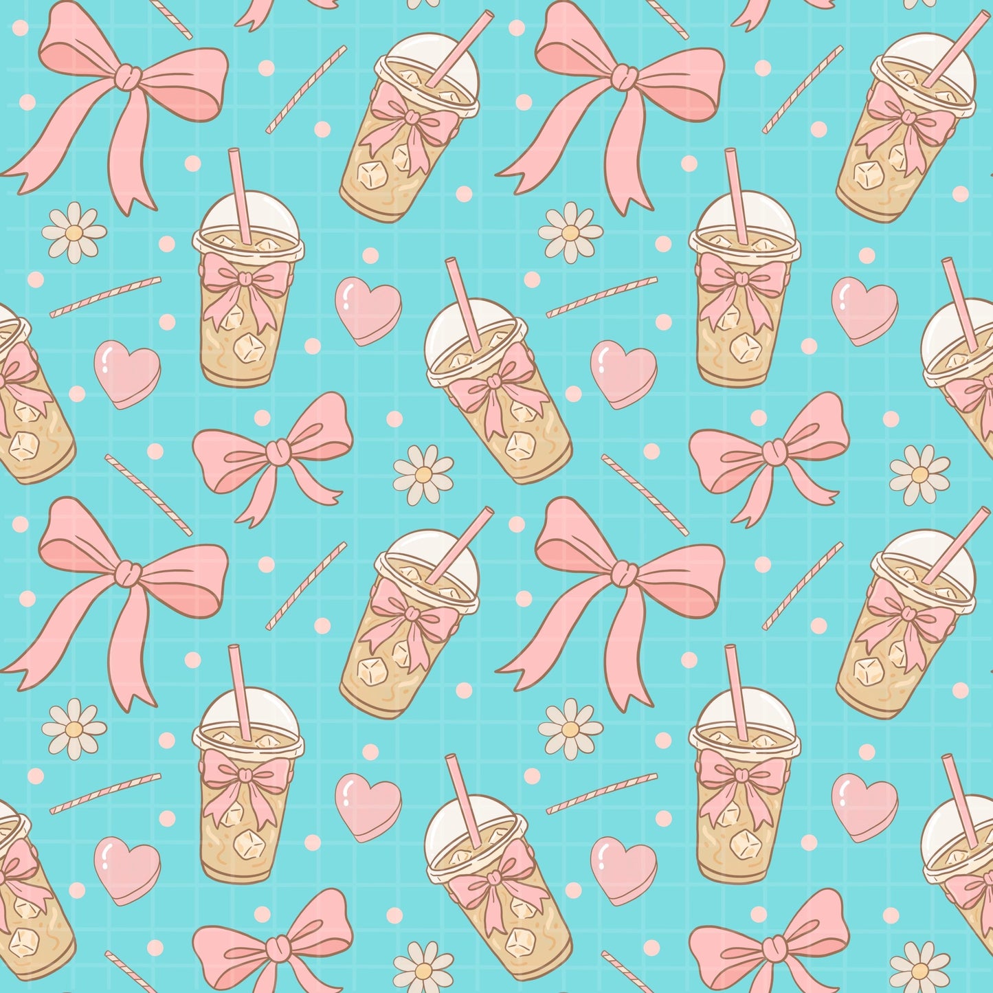 Valentines Pattern Iced Latte Bows Digital Seamless Fabric Design for Sublimation Projects