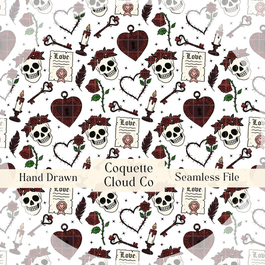 Gothic Valentine Seamless Patterns, Digital Paper for Crafting, Romantic Designs, Hearts, Floral Backgrounds