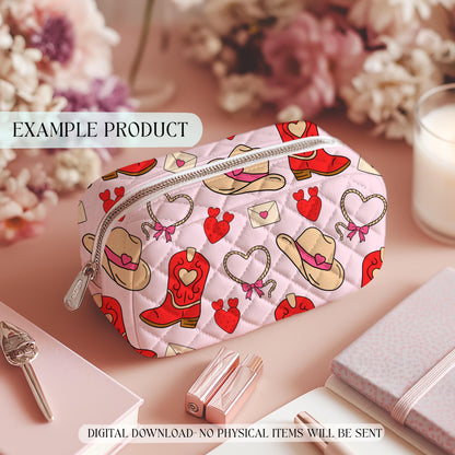 Western Valentine Seamless Pattern, Digital Cowgirl Art, Cute Hearts, Cowboy Boots, Valentine's Day Decor