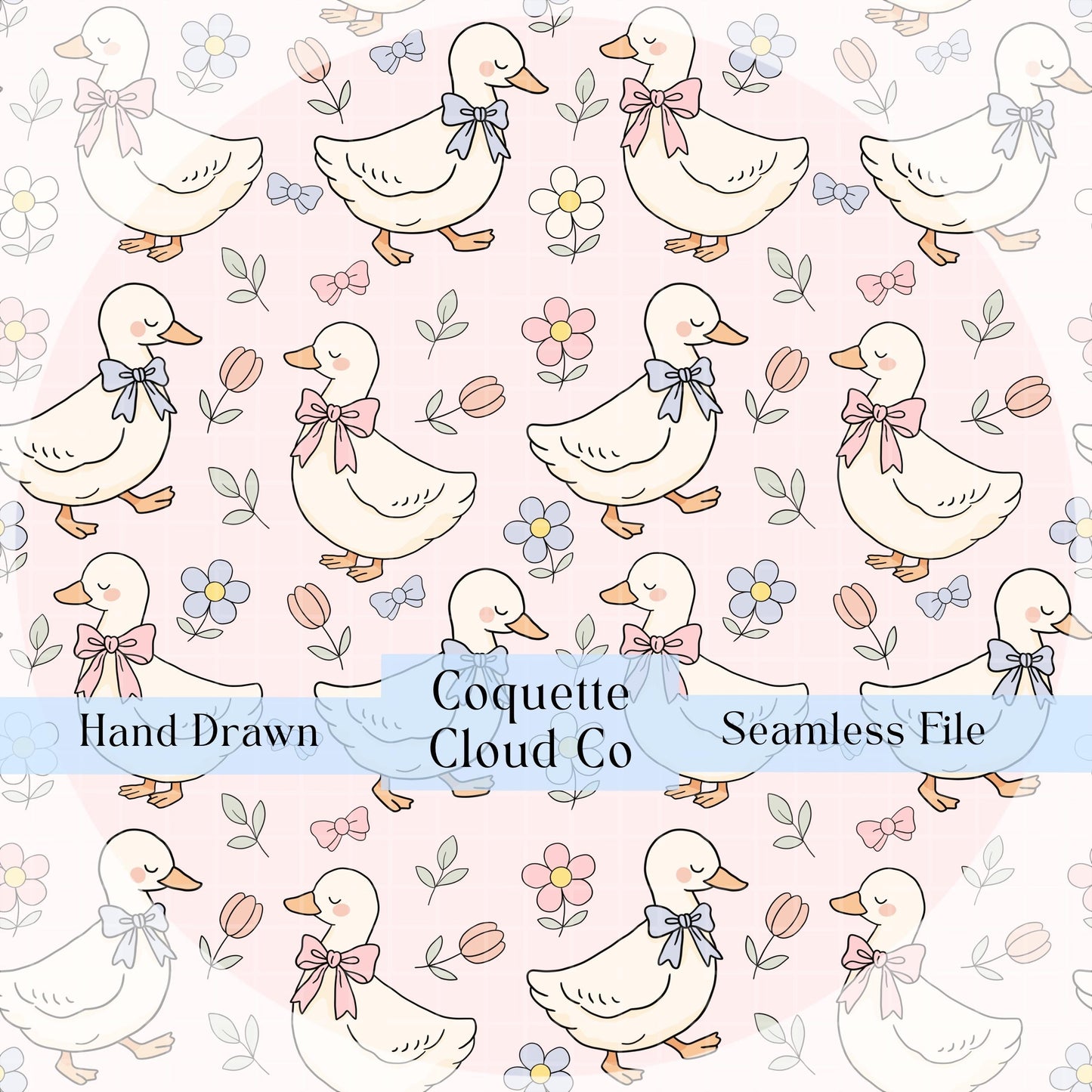 Spring Ducks Fabric Pattern, Floral Duck Design, Cute Baby Goose Print, Pastel Nursery Decor, Farm Animals