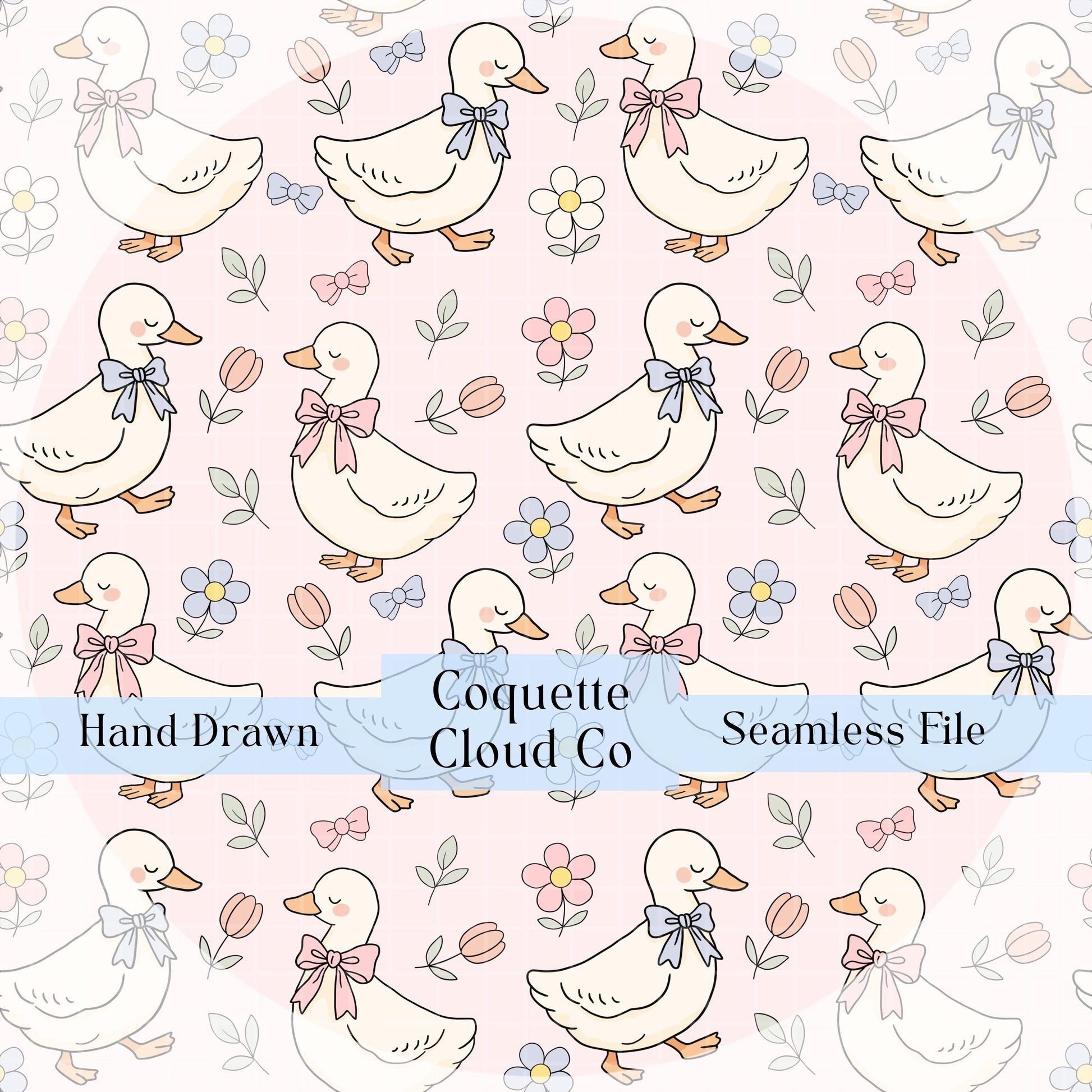 Spring Ducks Fabric Pattern, Floral Duck Design, Cute Baby Goose Print, Pastel Nursery Decor, Farm Animals