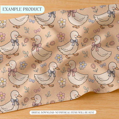 Spring Ducks Fabric Pattern, Floral Duck Design, Cute Baby Goose Print, Pastel Nursery Decor, Farm Animals