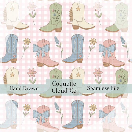Cowgirl Digital Pattern, Seamless Western Design, Printable Paper, Cute Cowgirl Art, Digital Download