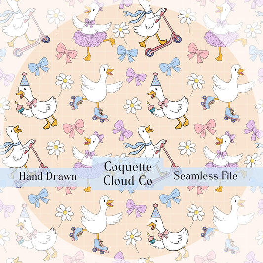 Silly Goose Seamless Pattern, Cute Digital Paper for Nursery, Spring Repeating Design, Whimsical Fabric Art