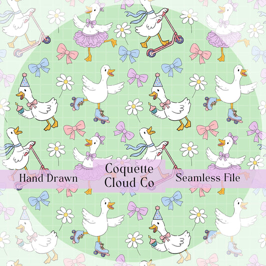Silly Goose Seamless Pattern, Cute Digital Paper for Nursery, Spring Repeating Design, Whimsical Fabric Art