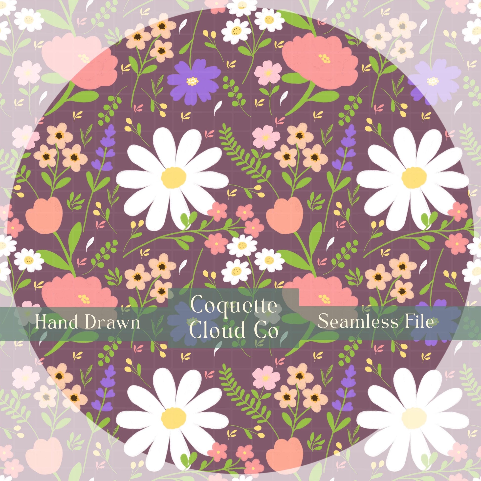 Floral Seamless Pattern. Daisy Flower Digital Paper for Spring. Boho Flower Print. Cute Floral Clipart for Fabric, Wallpaper, Scrapbooking &