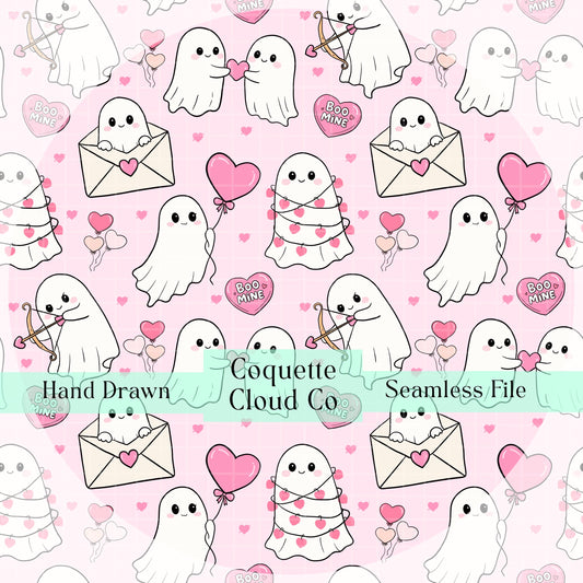 Ghost valentine seamless pattern, spooky digital paper, cute ghosts, anti valentine art for unique decor