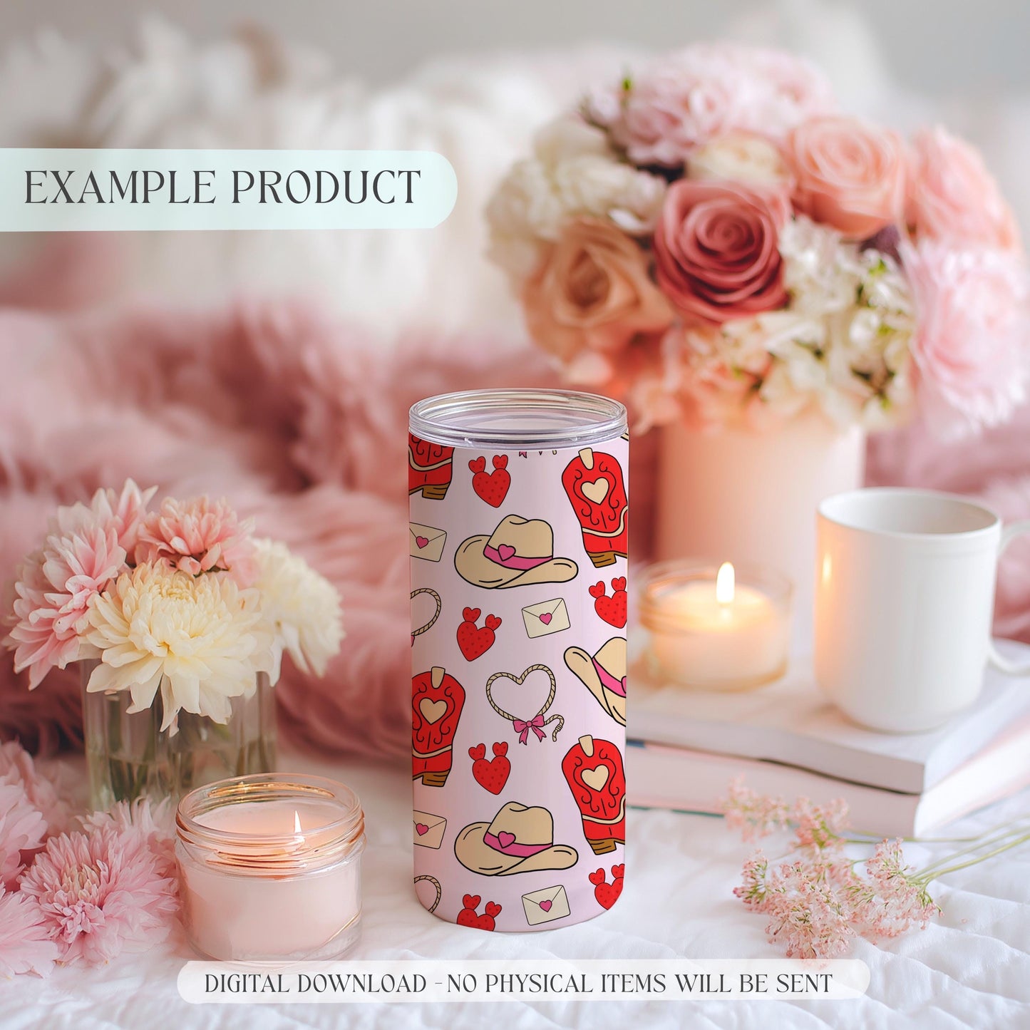 Western Valentine Seamless Pattern, Digital Cowgirl Art, Cute Hearts, Cowboy Boots, Valentine's Day Decor