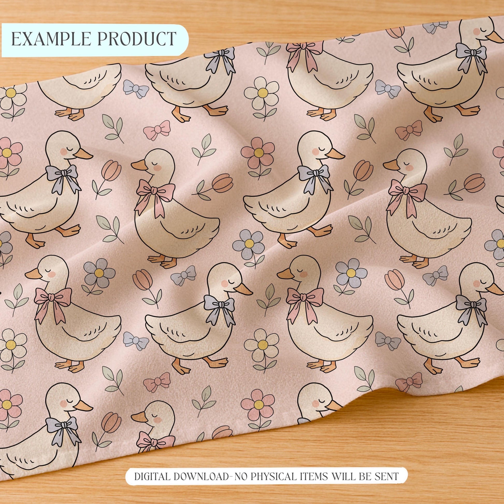 Spring Ducks Fabric Pattern, Floral Duck Design, Cute Baby Goose Print, Pastel Nursery Decor, Farm Animals
