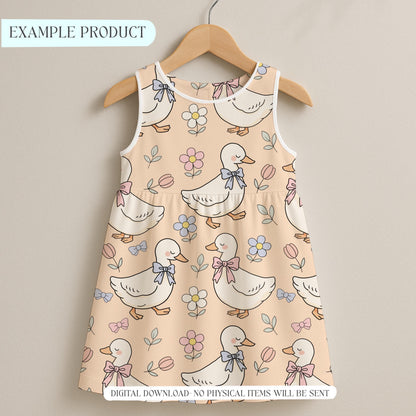 Spring Ducks Fabric Pattern, Floral Duck Design, Cute Baby Goose Print, Pastel Nursery Decor, Farm Animals