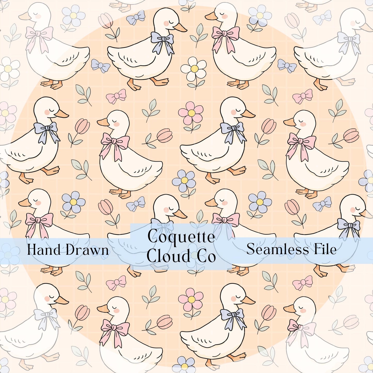 Spring Ducks Fabric Pattern, Floral Duck Design, Cute Baby Goose Print, Pastel Nursery Decor, Farm Animals