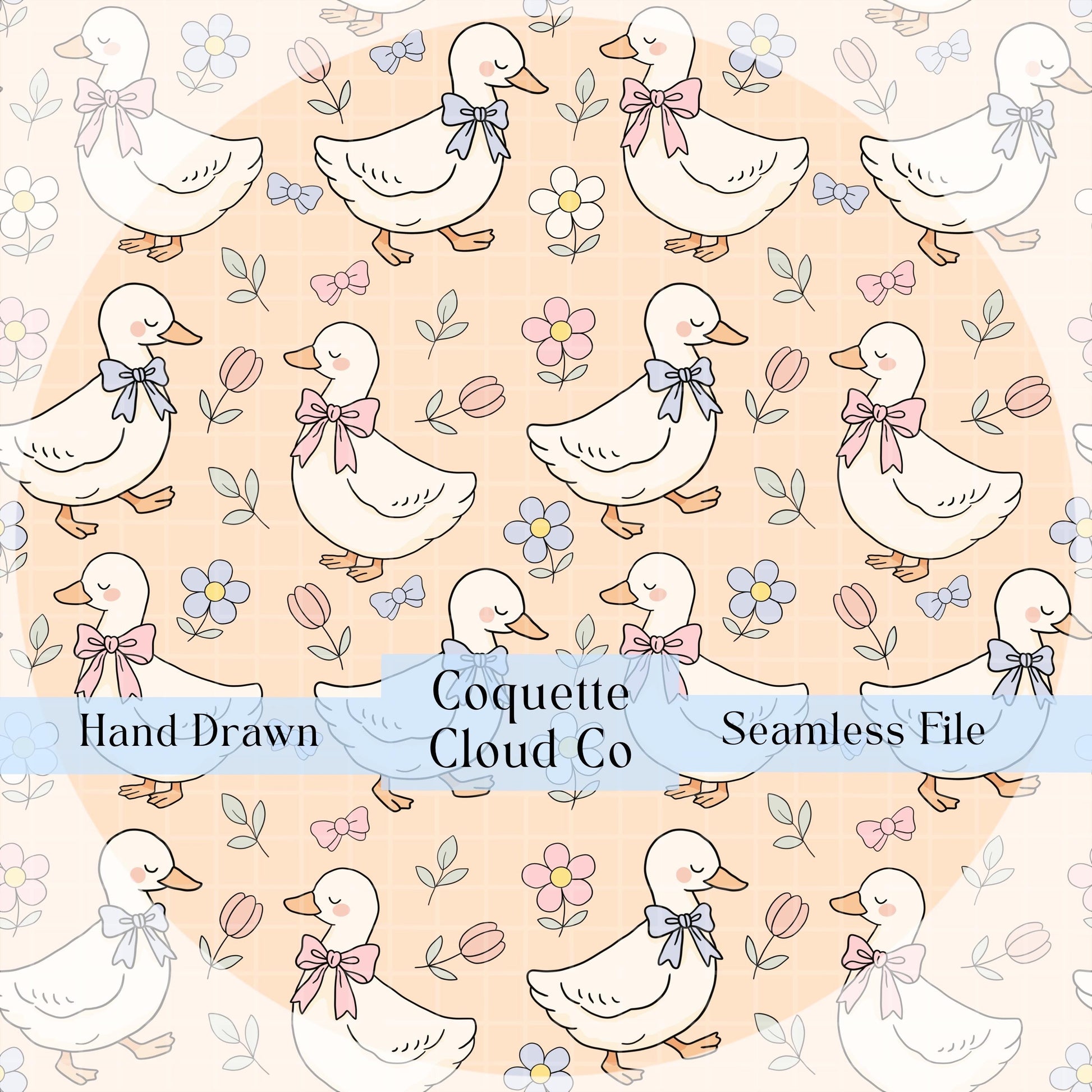 Spring Ducks Fabric Pattern, Floral Duck Design, Cute Baby Goose Print, Pastel Nursery Decor, Farm Animals