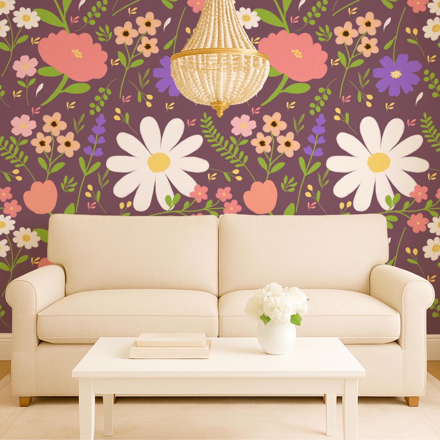 Floral Seamless Pattern. Daisy Flower Digital Paper for Spring. Boho Flower Print. Cute Floral Clipart for Fabric, Wallpaper, Scrapbooking &