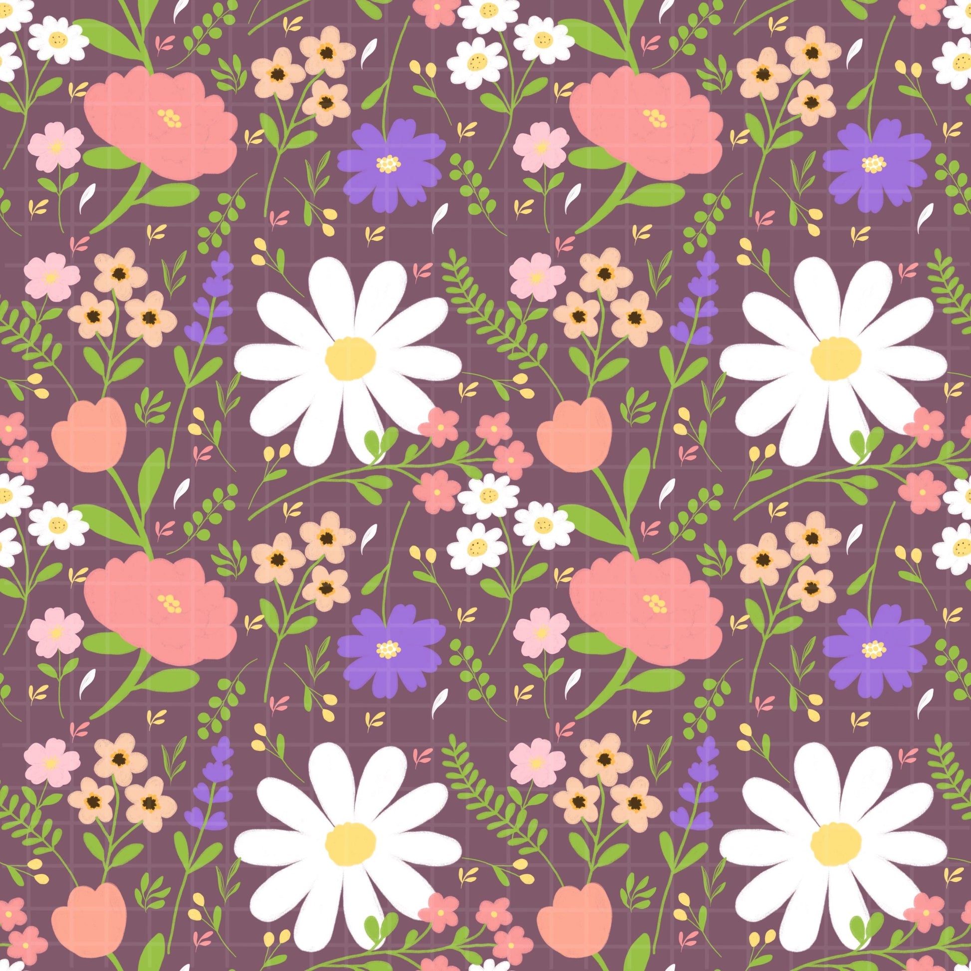Floral Seamless Pattern. Daisy Flower Digital Paper for Spring. Boho Flower Print. Cute Floral Clipart for Fabric, Wallpaper, Scrapbooking &