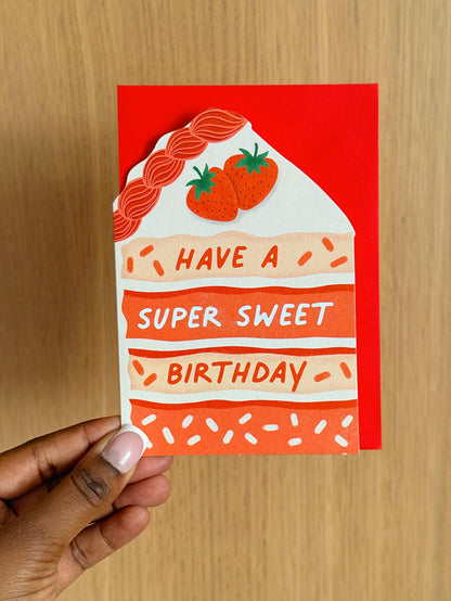 strawberry cake birthday card with red envelope
