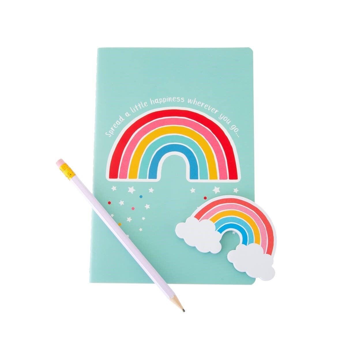 Notebook styled with a pencil and cloud cutout to show scale and playful stationery use.