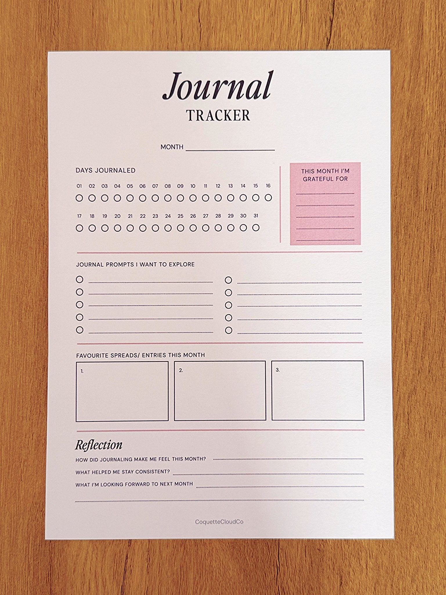 Journal Tracker - Coquette Cloud Co