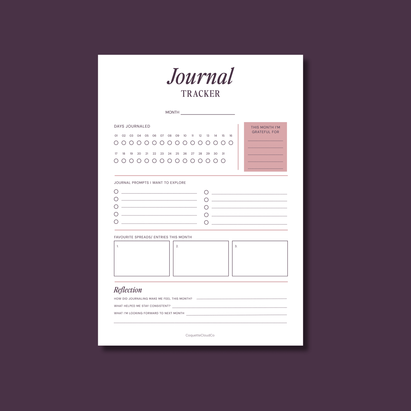 Journal Tracker - Coquette Cloud Co