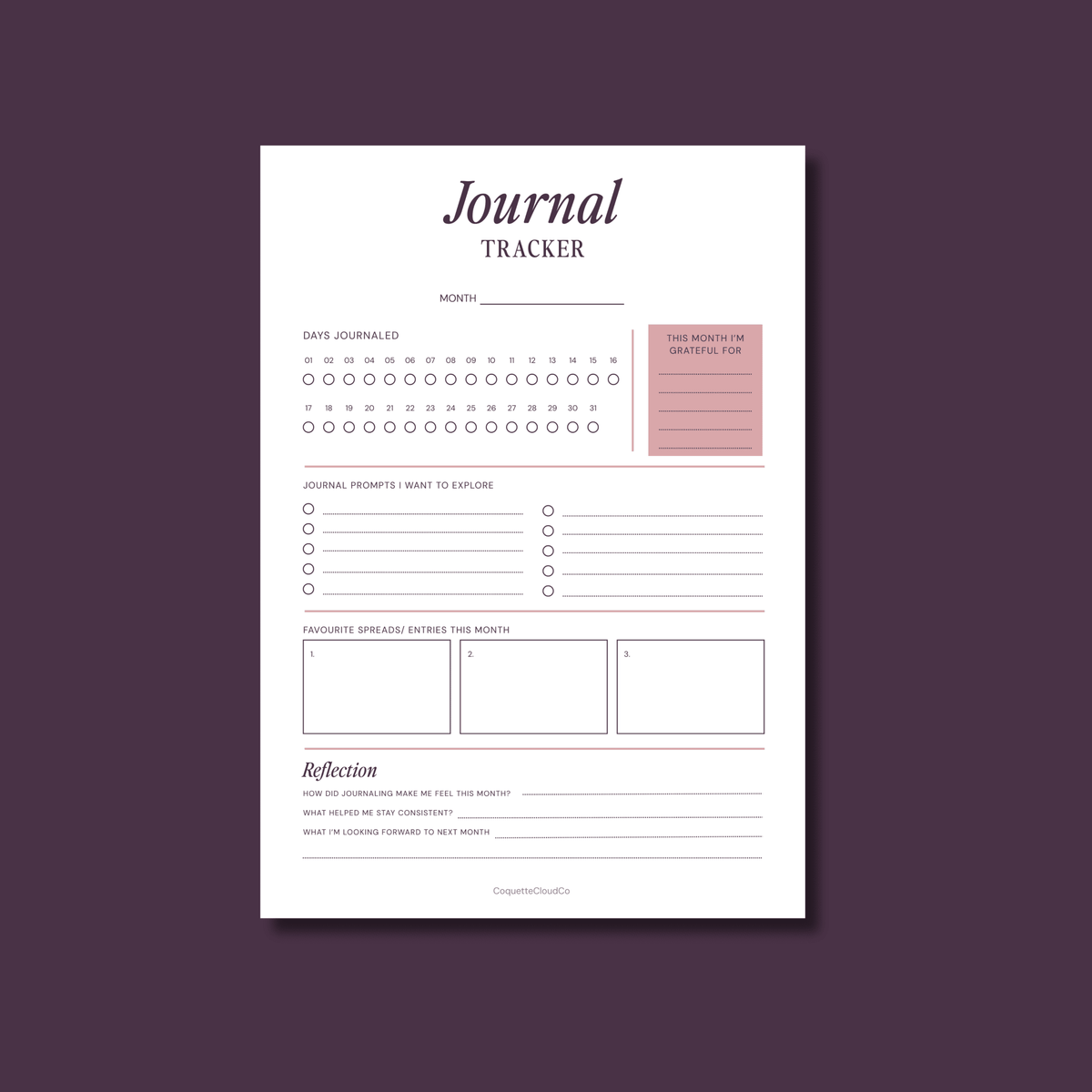 Journal Tracker - Coquette Cloud Co