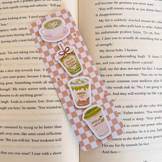 Matcha Latte Check Bookmark - Coquette Cloud Co