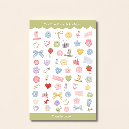 Mini Desk Items Sticker Sheet - Coquette Cloud Co