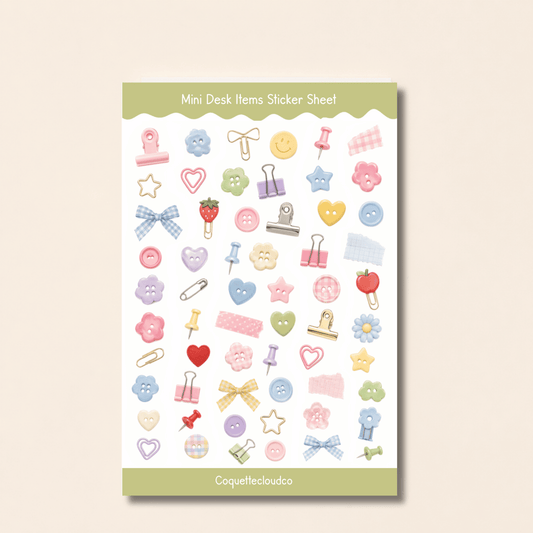 Mini Desk Items Sticker Sheet - Coquette Cloud Co