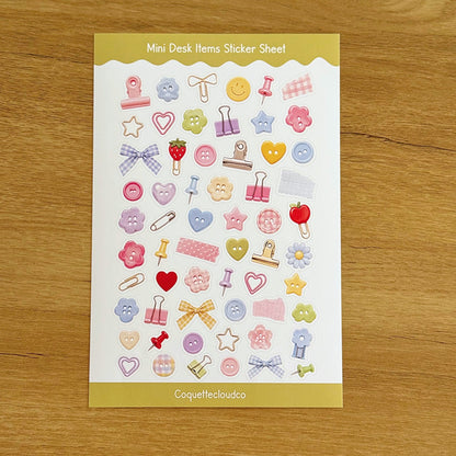 Mini Desk Items Sticker Sheet - Coquette Cloud Co