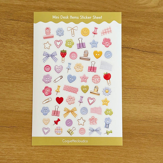 Mini Desk Items Sticker Sheet - Coquette Cloud Co