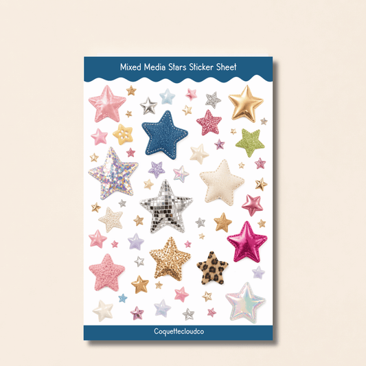 Mixed Media Stars Sticker Sheet - Coquette Cloud Co