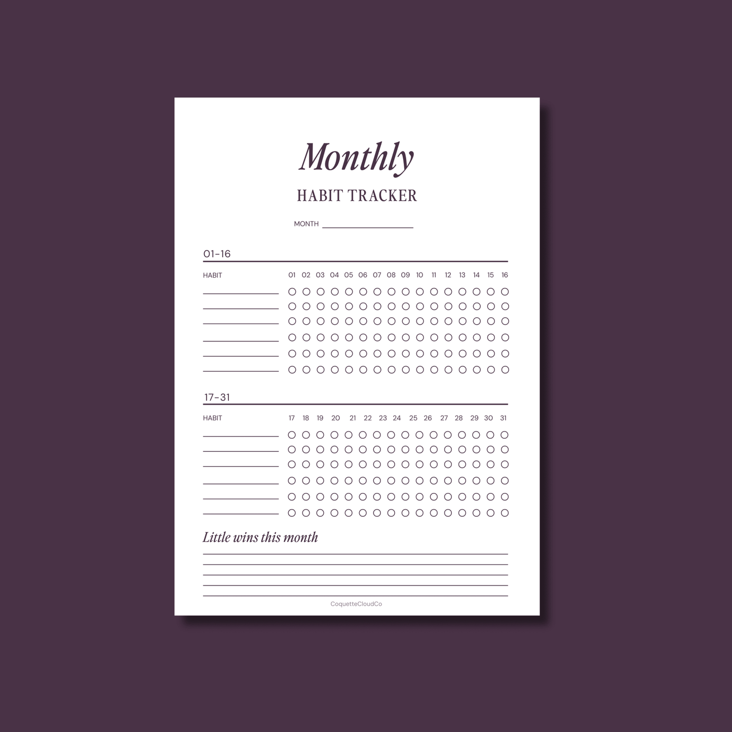 Monthly Habit Tracker - Coquette Cloud Co