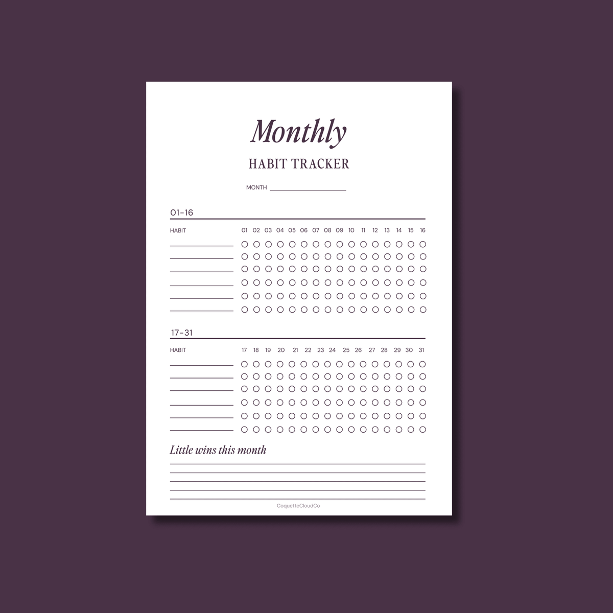 Monthly Habit Tracker - Coquette Cloud Co