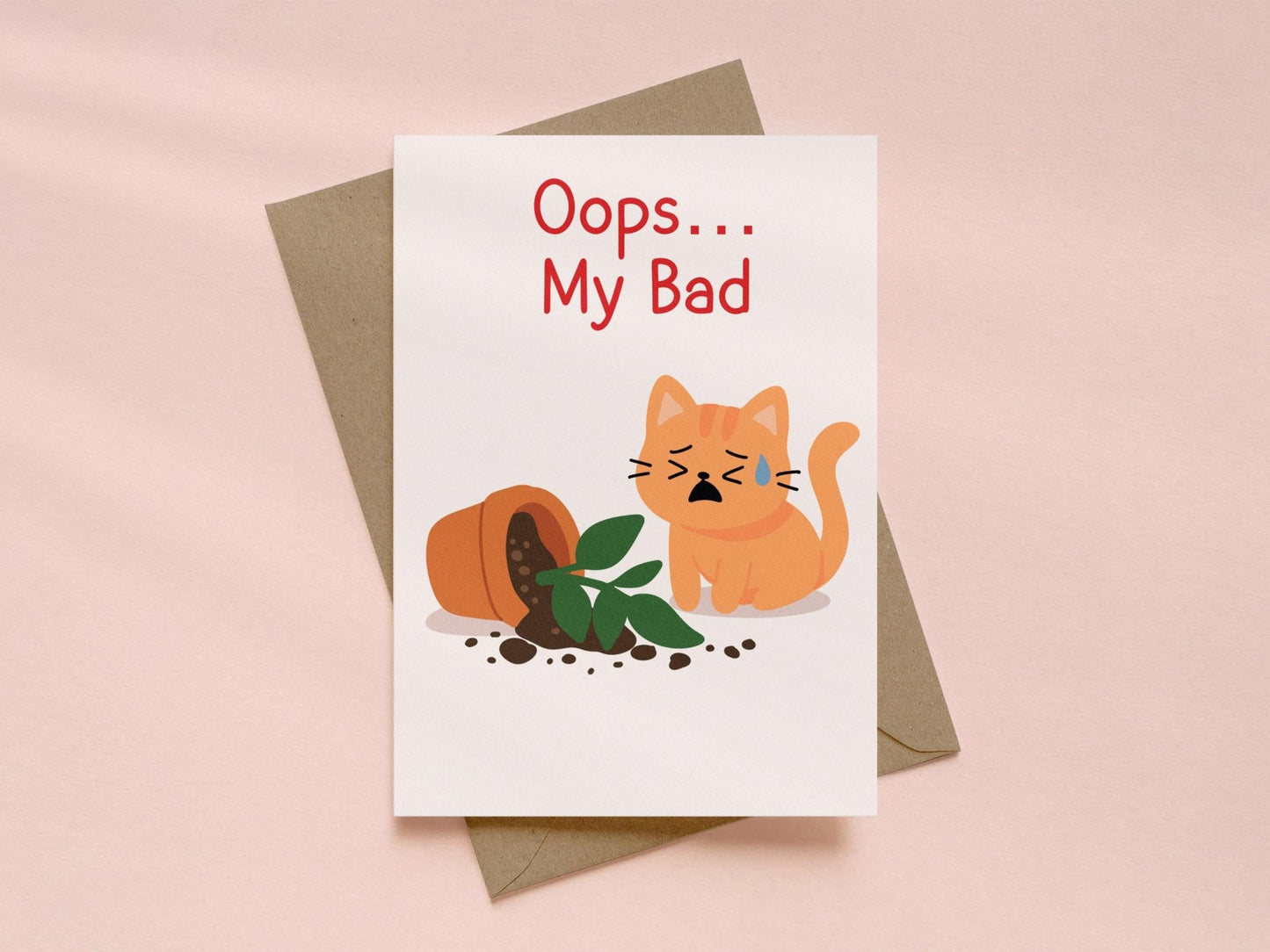 “Oops My Bad”, Cute Cat Sorry Card - Coquette Cloud Co